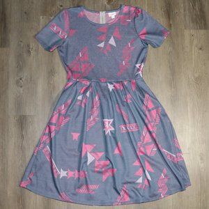 LuLaRoe SZ XL Amelia Gray Pink Geometric Dress